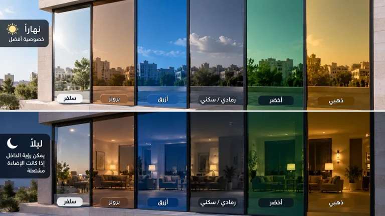 هل الزجاج العاكس يعطي خصوصية ليلًا؟ الأنواع والألوان وأفضل زجاج لمنع الرؤية
